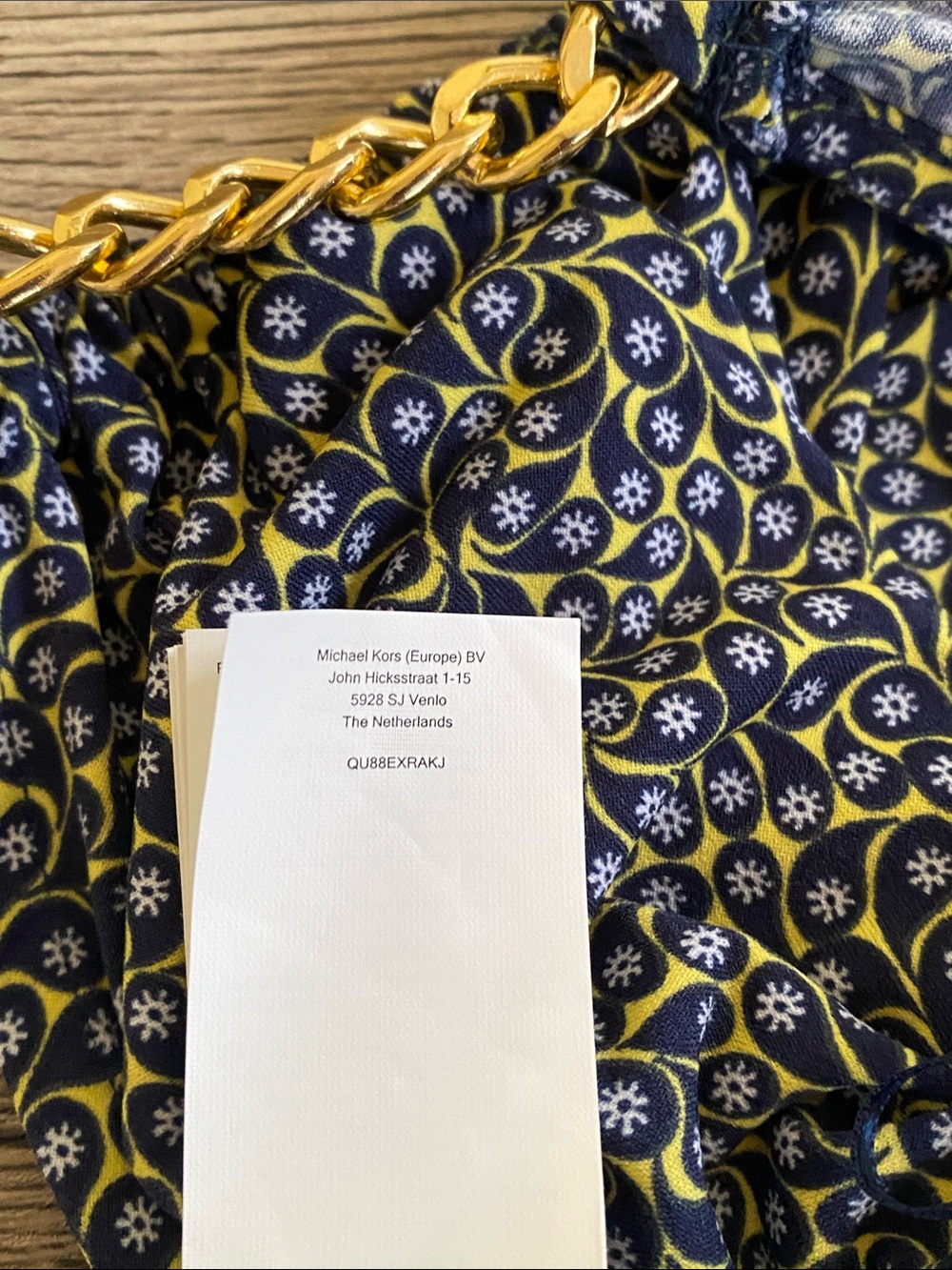 Michael Kors Navy Yellow & White Chain Shoulder Knee Length Dress - Picture 11 of 16
